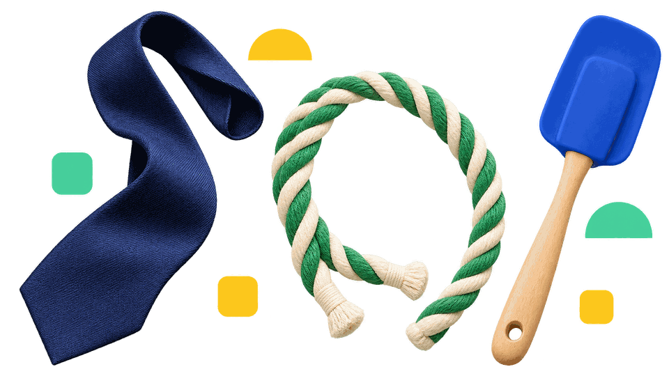 Original illustration of a navy tie, soft cord and blue spatula