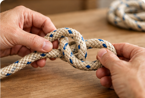 Hands practicing with cord